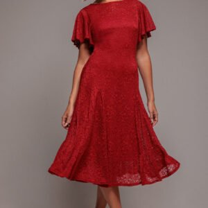Goddiva Flutter Sleeve Lace A-Line Midi Dress - Red