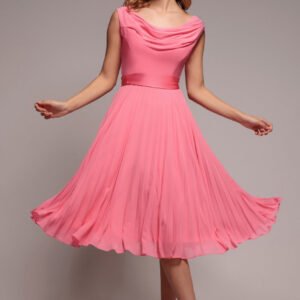 Goddiva Cowl Neck Pleated A-Line Chiffon Midi Dress - Coral