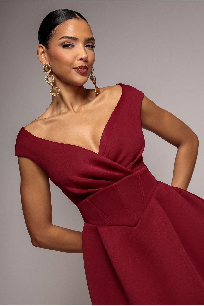 Goddiva Corset Fit & Flare Mini Dress – Wine