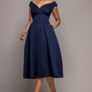 Goddiva Corset Fit & Flare Midi Dress - Navy