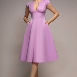 Goddiva Cap Sleeve Plunging V-Neckline A-line Midi Dress - Lilac