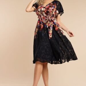 Goddiva Floral Flutter Sleeve Wrap Midi Dress - Black