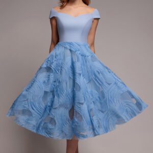 Goddiva Scuba & Textured Chiffon A Line Midi Dress - Blue