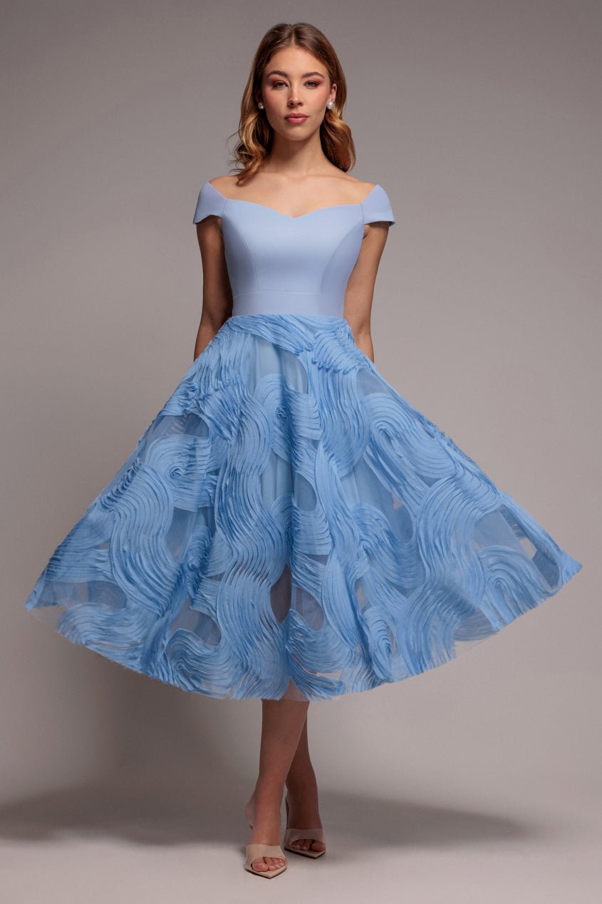Goddiva Scuba & Textured Chiffon A Line Midi Dress – Blue