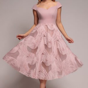 Goddiva Scuba & Textured Chiffon A Line Midi Dress - Blush Pink