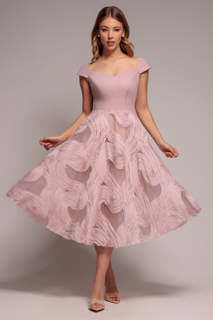 Goddiva Scuba & Textured Chiffon A Line Midi Dress – Blush Pink