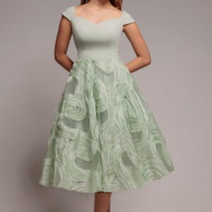 Goddiva Scuba & Textured Chiffon A Line Midi Dress - Sage Green