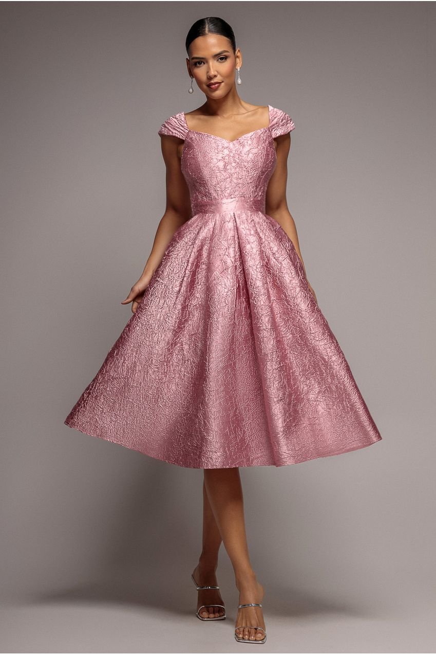 Goddiva Crushed Satin Sleeveless A Line Midi Dress – Blush Pink