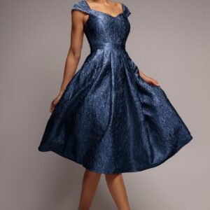 Goddiva Crushed Satin Sleeveless A Line Midi Dress - Navy Blue