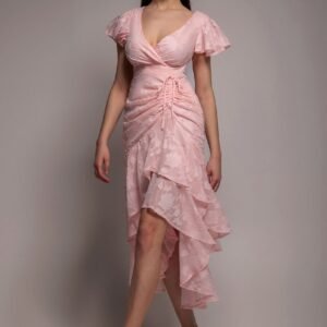 Goddiva Jacquard Chiffon Wrap High Low Midaxi Dress - Pink