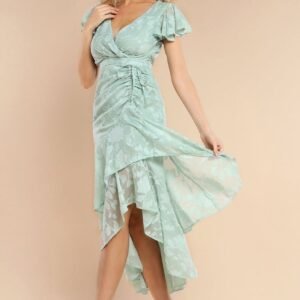 Goddiva Jacquard Chiffon Wrap High Low Midaxi Dress - SageGreen