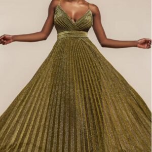 Goddiva Sleeveless Pleated A Line Lurex Maxi Dress - Gold