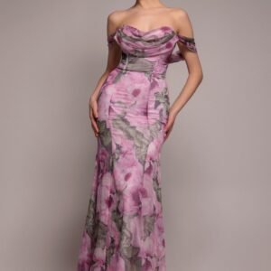 Goddiva Cowl Neck Floral Print Jacquard Chiffon Maxi Dress - Blush Pink