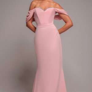 Goddiva Off The Shoulder Draped Sleeve Maxi Dress With Diamante Neckline - Blush Pink