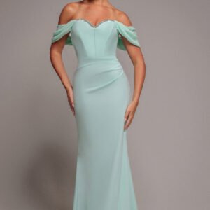 Goddiva Off The Shoulder Draped Sleeve Maxi Dress With Diamante Neckline - Mint Green