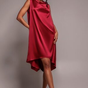Goddiva Cowl Neck Back Wing Satin High Low Midi Dress - Berry