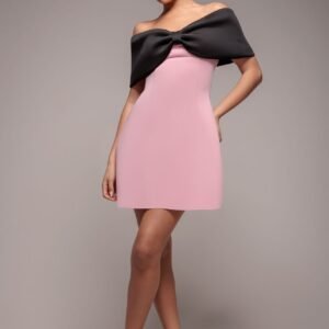 Goddiva Front Bow Off The Shoulder Mini Dress - Blush Black