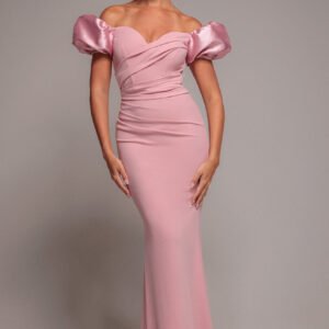 Goddiva Puffy Satin  Sleeve Scuba Maxi Dress - Blush Pink