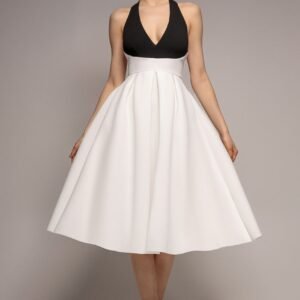 Goddiva Contrast  Halter Neck Pleated A Line Midaxi Dress - Black Cream