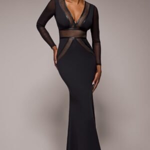 Goddiva Front Crossover Lurex Split Maxi Dress - Black