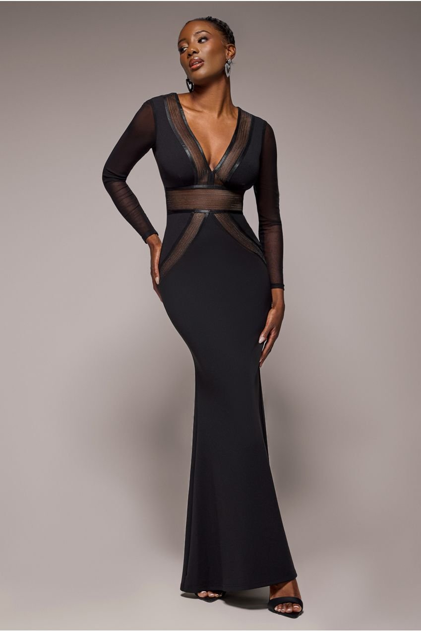 Goddiva Front Crossover Lurex Split Maxi Dress – Black