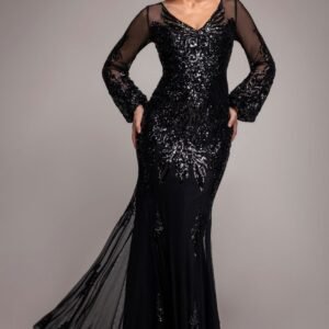 Goddiva Embellished Sequin Bishop Sleeve Maxi Dress - Black