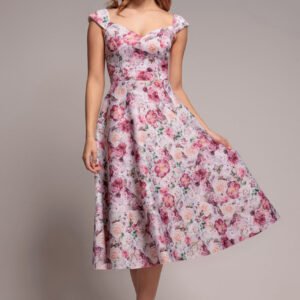 Goddiva Floral Print A-Line Sweetheart Midi Dress - Blush Pink