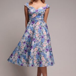 Goddiva Floral Print A-Line Sweetheart Midi Dress - Sage Green