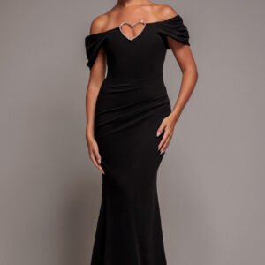 Goddiva Diamante Heart Trim Evening Maxi Dress - Black