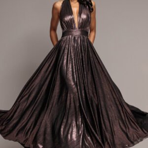 Goddiva Sunrise Foil Halterneck A-Line Maxi Dress - Bronze