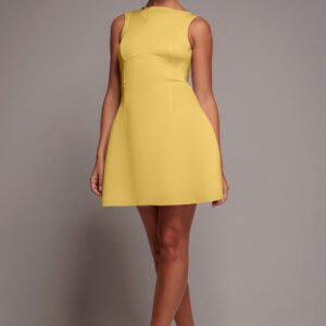 Goddiva Boatneck Open Back Scuba Mini Dress - Lemon