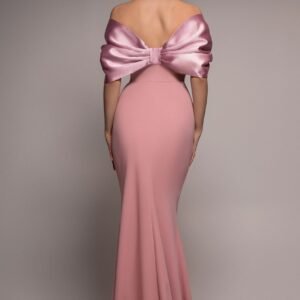 Goddiva Off Shoulder Back Satin Bow Scuba Maxi Dress  - Blush Pink