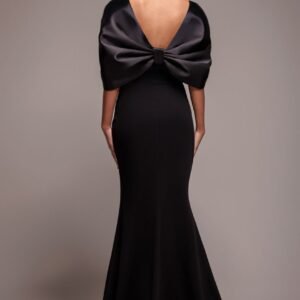 Goddiva Off Shoulder Back Satin Bow Scuba Maxi Dress - Black