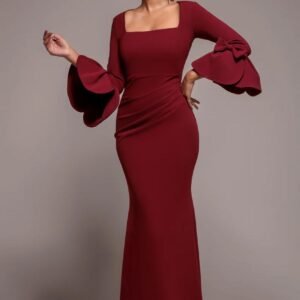 Goddiva Petal Bow Sleeve Frill Maxi Dress - Wine