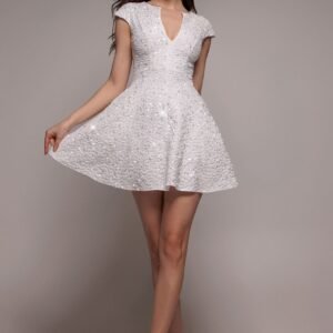 Goddiva Bead Embellished Jacquard Skater Mini Dress - White
