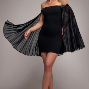 Goddiva Strapless Mini Dress With Pleated Chiffon Cape - Black