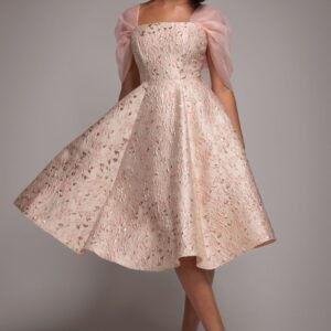 Goddiva Lace Up Jacquard Midi Dress With Organza Wings - Blush Pink
