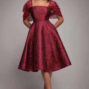 Goddiva Lace Up Jacquard Midi Dress With Organza Wings - Burgundy Red