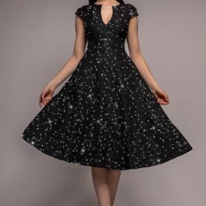 Goddiva Bead Embellished Jacquard A Line Midi Dress - Black