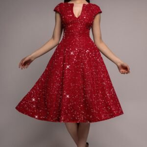 Goddiva Bead Embellished Jacquard A Line Midi Dress - Red