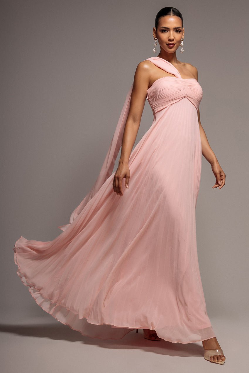 Goddiva Sleeveless Pleated Chiffon Multiway Scarf Maxi Dress – Blush Pink