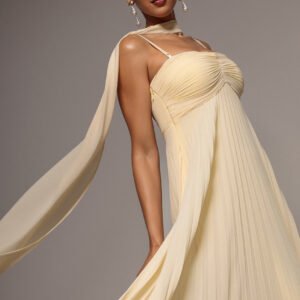 Goddiva Sleeveless Pleated Chiffon Multiway Scarf Maxi Dress - Butter Yellow