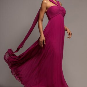 Goddiva Sleeveless Pleated Chiffon Multiway Scarf Maxi Dress - Magenta