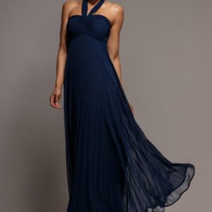 Goddiva Sleeveless Pleated Chiffon Multiway Scarf Maxi Dress - Navy Blue