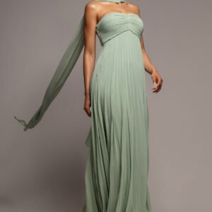 Goddiva Sleeveless Pleated Chiffon Multiway Scarf Maxi Dress - Sage Green