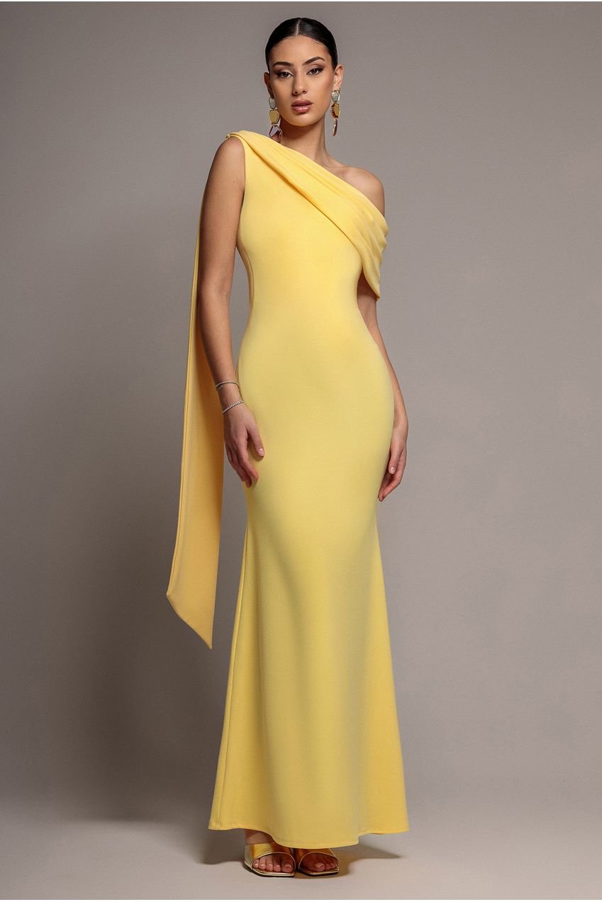 Goddiva Sash One Shoulder Bardot Maxi Dress – Butter Yellow