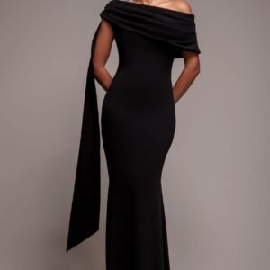 Goddiva Sash One Shoulder Bardot Maxi Dress - Black