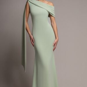 Goddiva Sash One Shoulder Bardot Maxi Dress - Sage Green