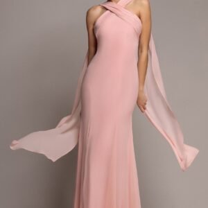 Goddiva Cross Front Scarf Back Chiffon Mermaid Maxi Dress - Blush Pink