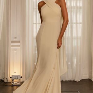 Goddiva Cross Front Scarf Back Chiffon Mermaid Maxi Dress - Butter Yellow